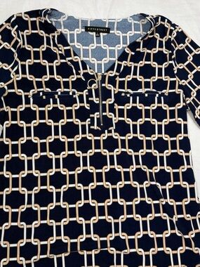 Fifty Street Navy Chain-Print Zip V-Neck Tunic